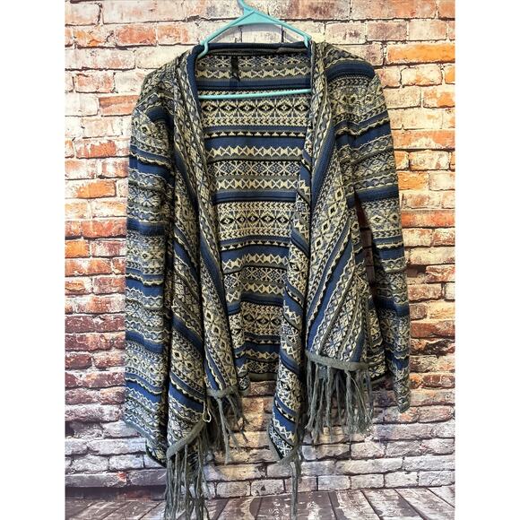 blue gray elan frayed open cardigan sweater women's size large - Picture 1 of 6